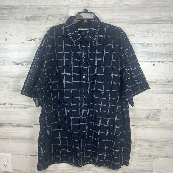 Drunknmunky Button Short Men's 2XL Short Sleeve Blue Plaid Shirt Logo Plaid - Picture 1 of 8